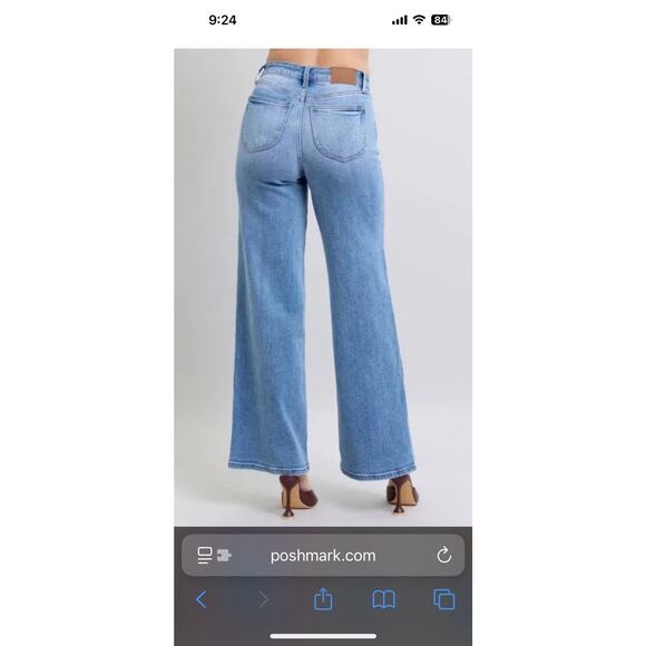 Judy Blue Wide Leg Stretch Jeans •11 /30• Med Wash Flare Relaxed 32” Inseam EXC - Picture 4 of 11